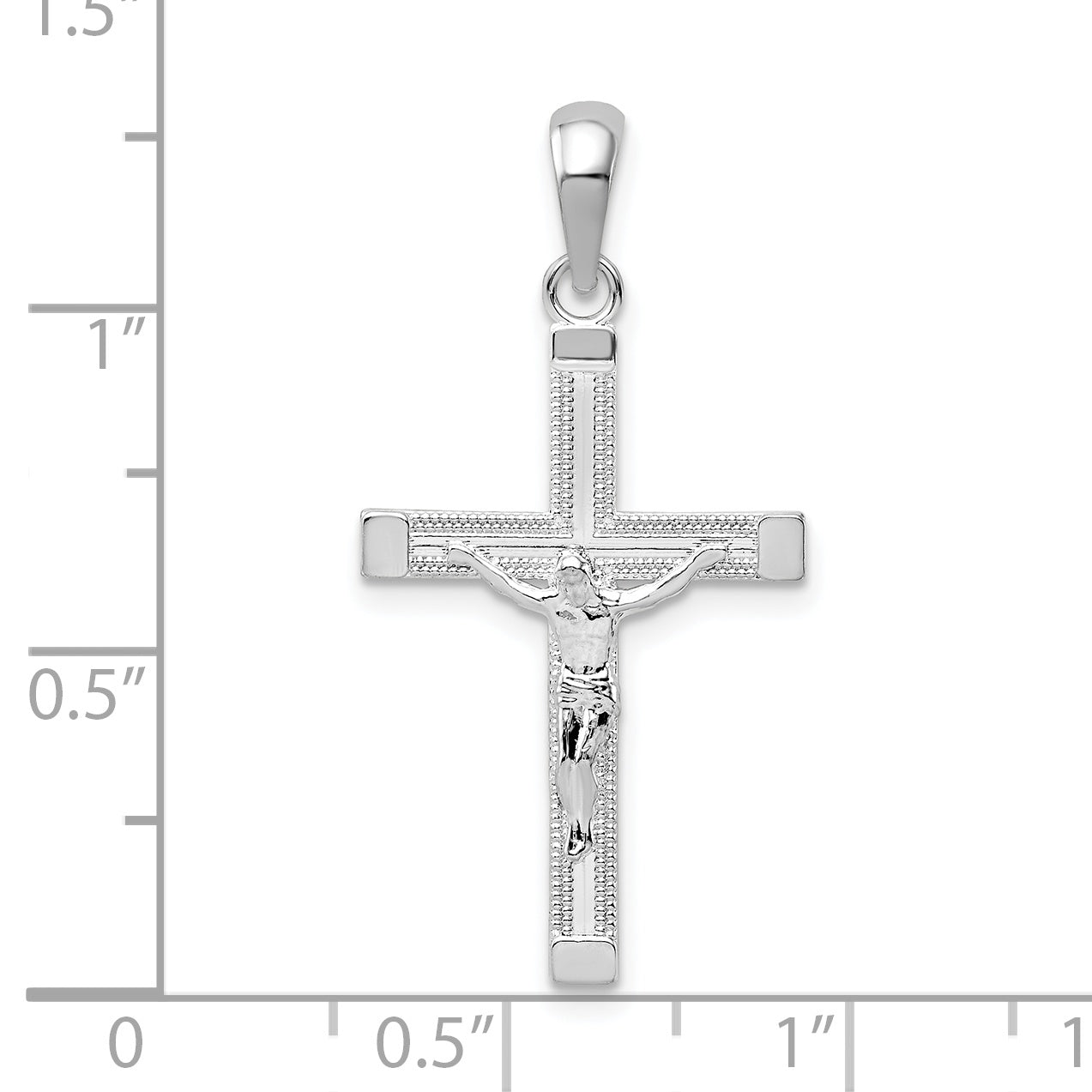 Sterling Silver De-Ani Rhodium-Plated Polished Latin Crucifix Pendant