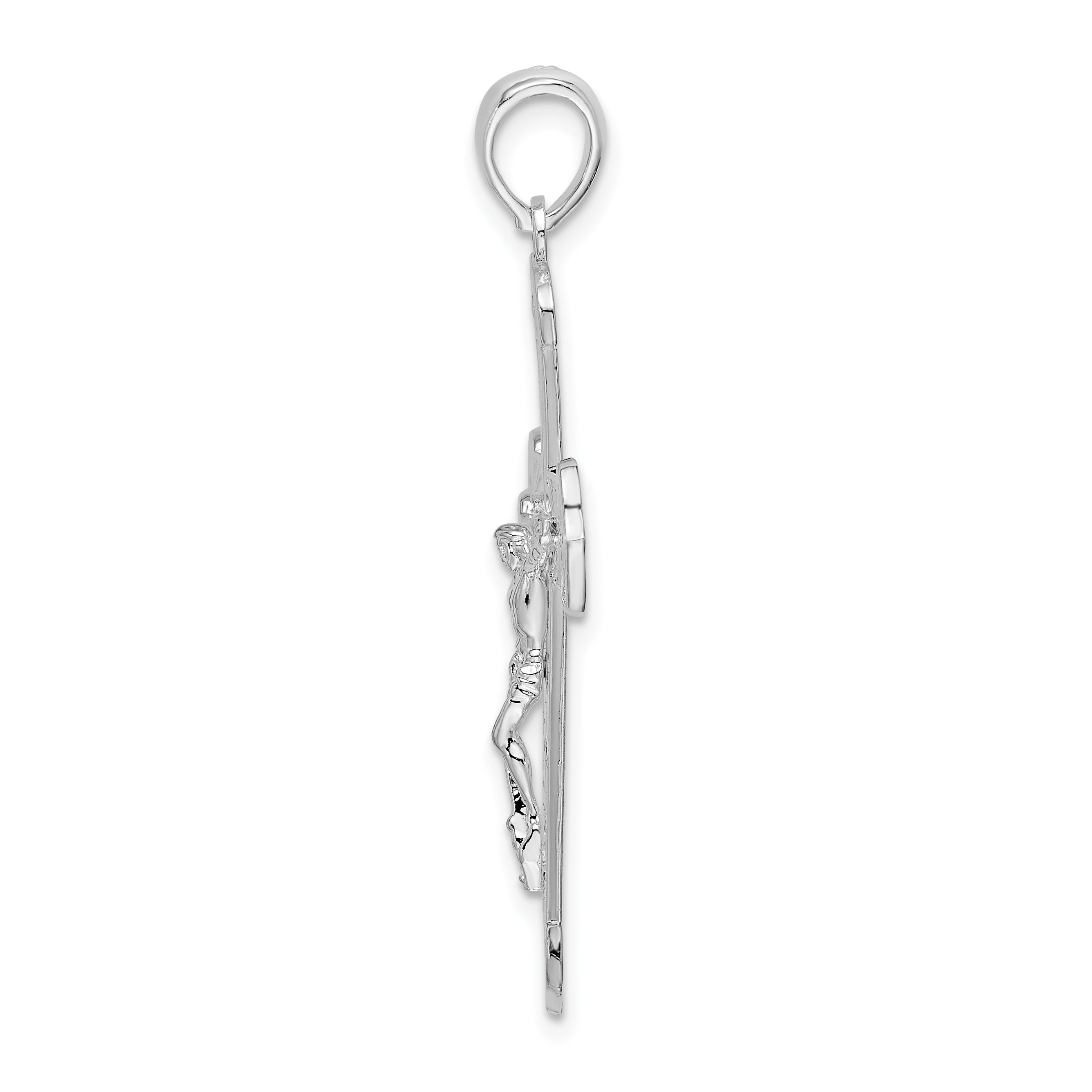 Sterling Silver De-Ani Rhodium-Plated Polished Budded Crucifix Pendant