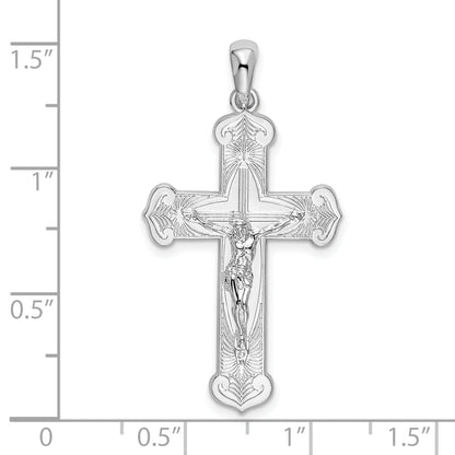 Sterling Silver De-Ani Rhodium-Plated Polished Budded Crucifix Pendant