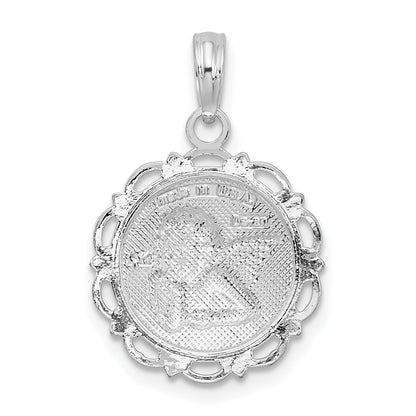 Sterling Silver De-Ani Rhodium-Plated Polished Scalloped Edge Angel Pendant