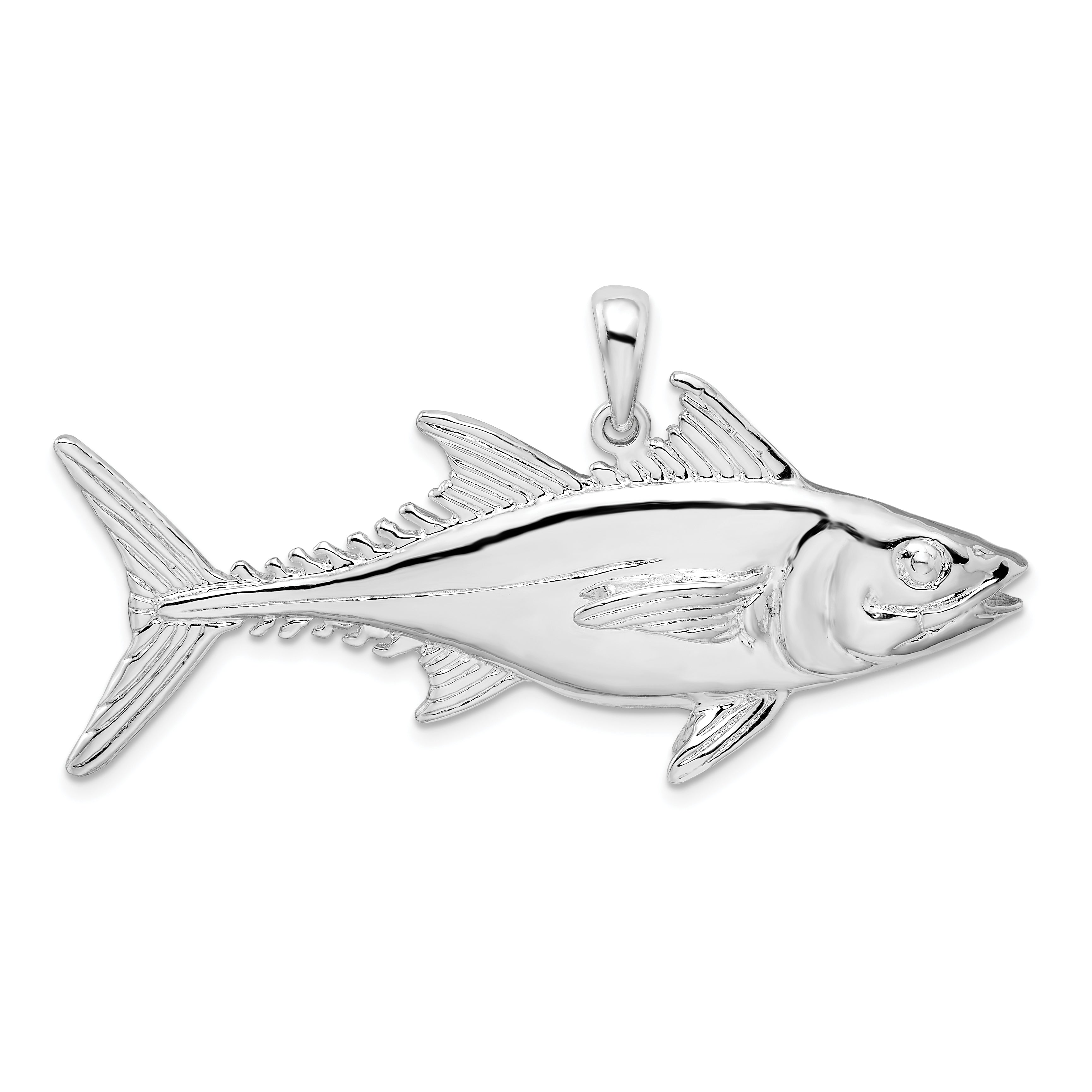 Sterling Silver De-Ani Rhodium-Plated Polished Skipjack Tuna Fish Pendant