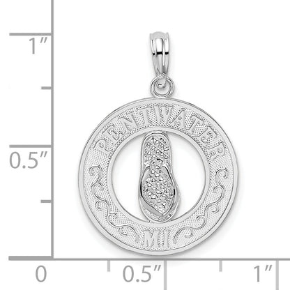 Sterling Silver De-Ani Rhodium-Plated Pentwater Michigan Circle With Flip Flop Pendant