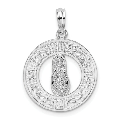 Sterling Silver De-Ani Rhodium-Plated Pentwater Michigan Circle With Flip Flop Pendant