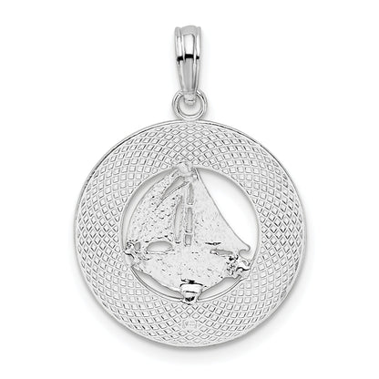 Sterling Silver De-Ani Rhodium-Plated Pentwater Michigan Circle With Sailboat Pendant