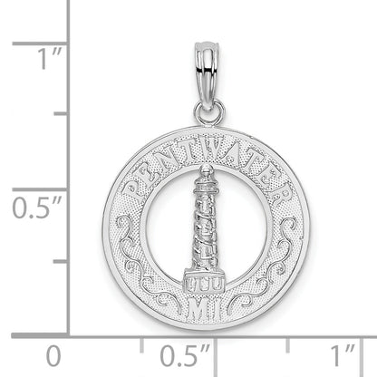 Sterling Silver De-Ani Rhodium-Plated Pentwater Michigan Circle With Lighthouse Pendant