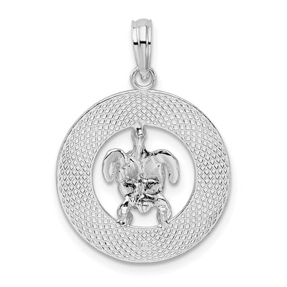 Sterling Silver De-Ani Rhodium-Plated Pentwater Michigan Circle With Turtle Pendant