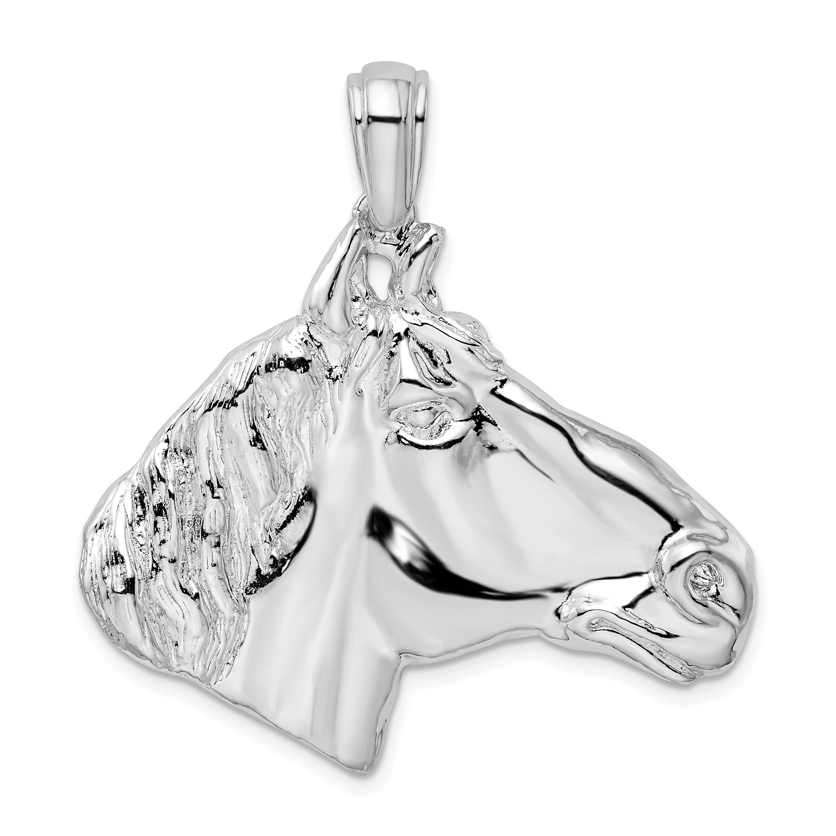 Sterling Silver De-Ani Rhodium-Plated Polished Large Horse Head Pendant