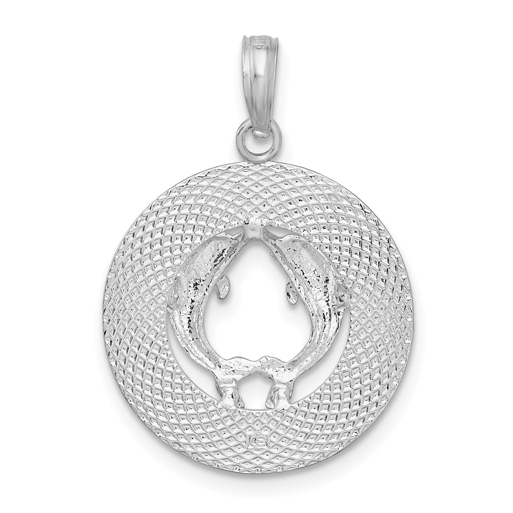 Sterling Silver De-Ani Rhodium-Plated Port Aransas Circle With Dolphins Pendant