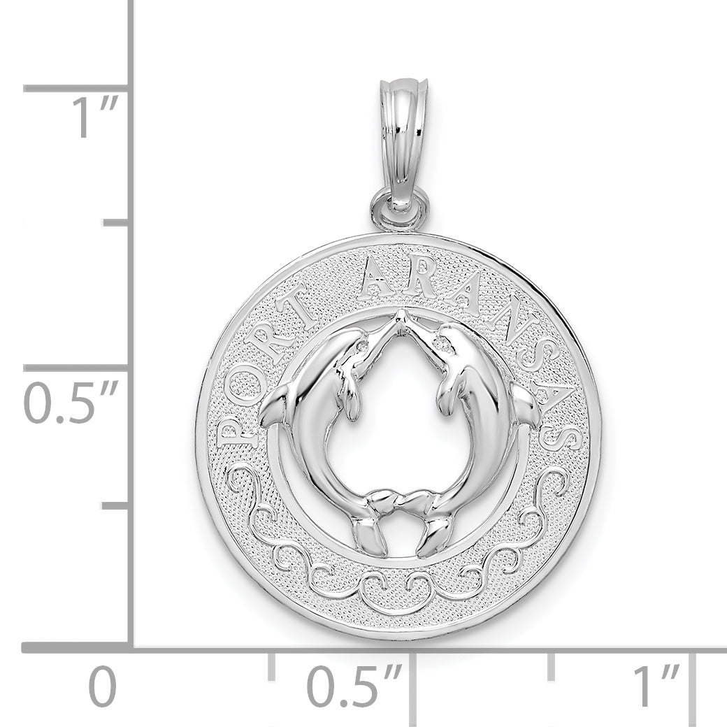 Sterling Silver De-Ani Rhodium-Plated Port Aransas Circle With Dolphins Pendant