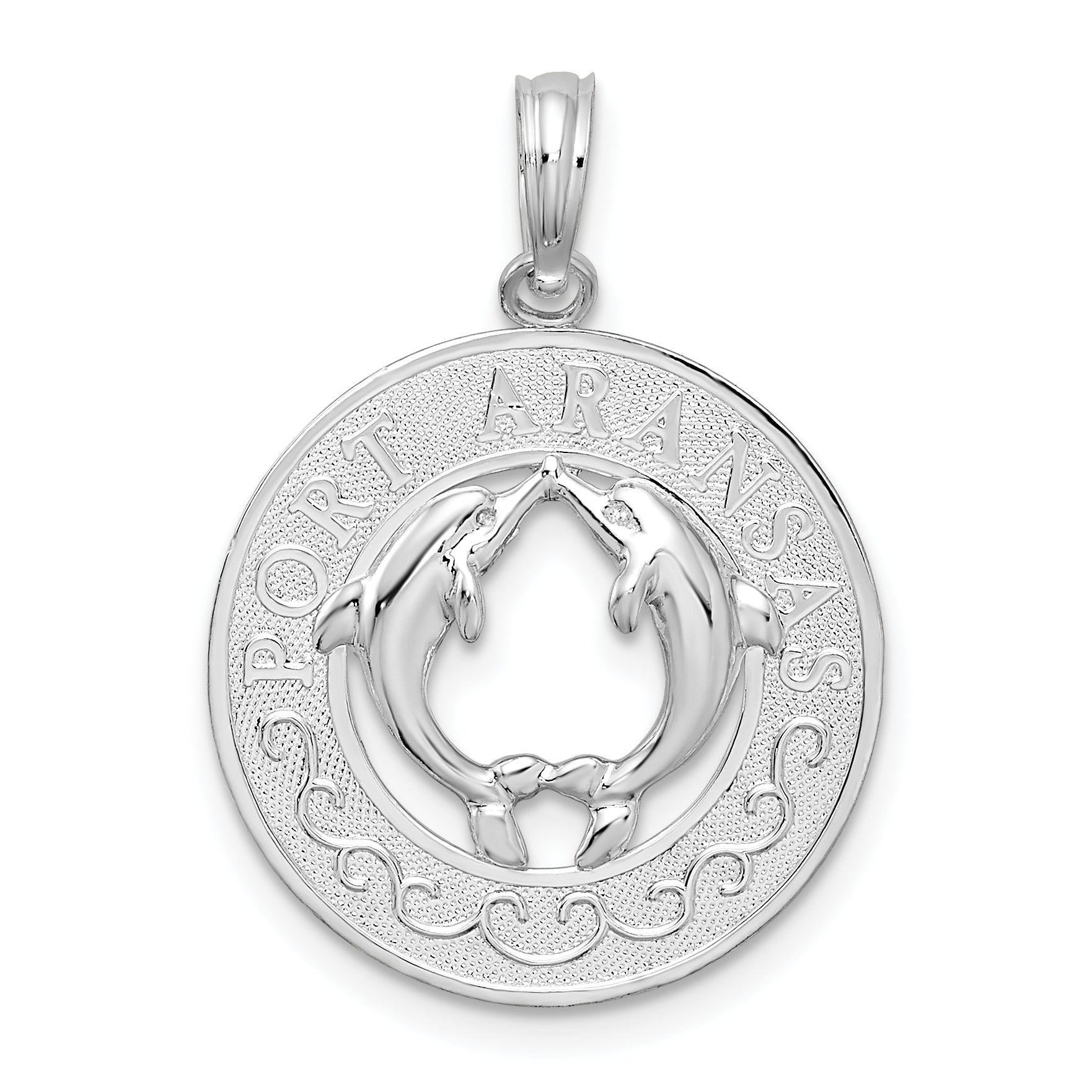 Sterling Silver De-Ani Rhodium-Plated Port Aransas Circle With Dolphins Pendant