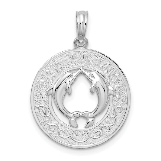 Sterling Silver De-Ani Rhodium-Plated Port Aransas Circle With Dolphins Pendant
