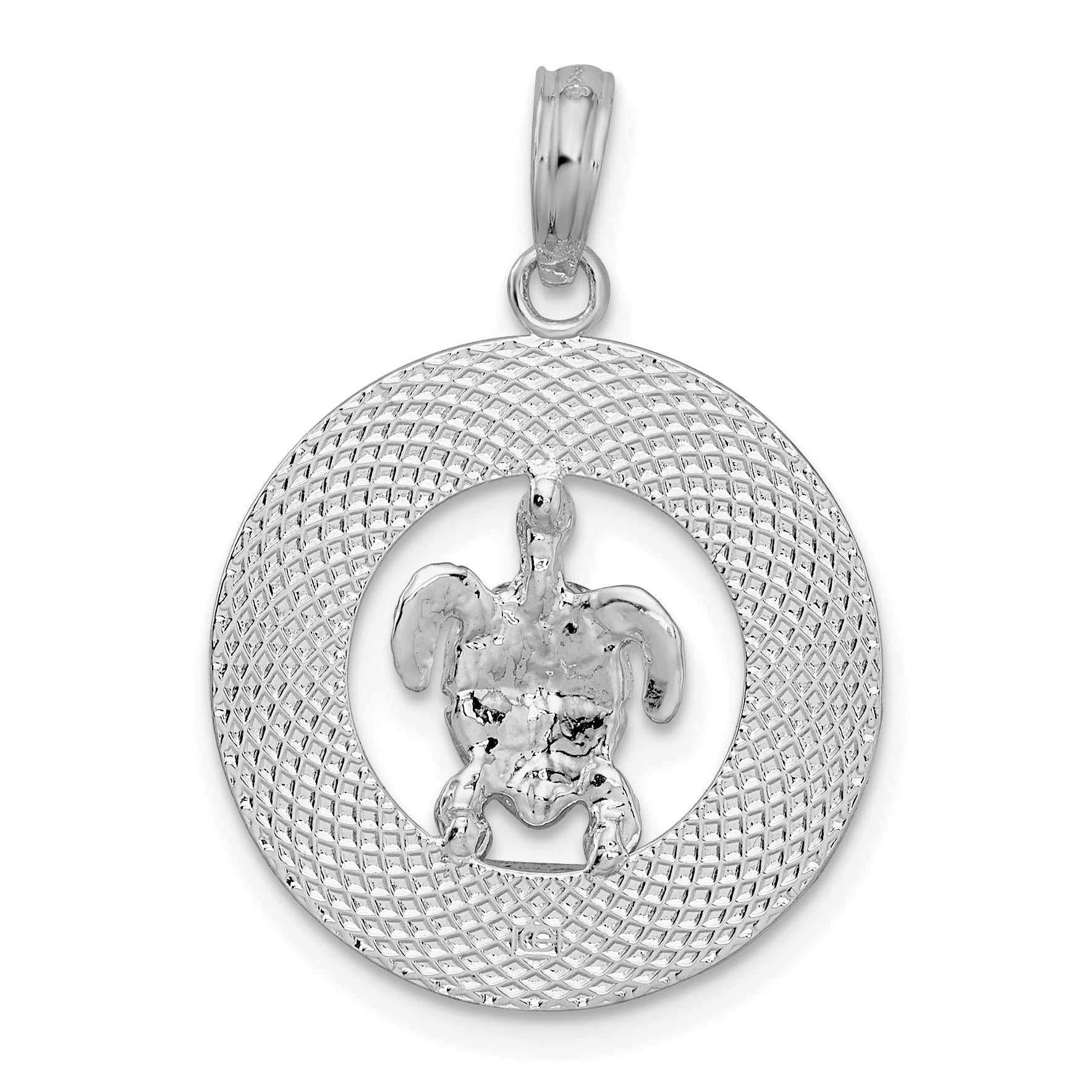 Sterling Silver De-Ani Rhodium-Plated Port Aransas Circle With Turtle Pendant