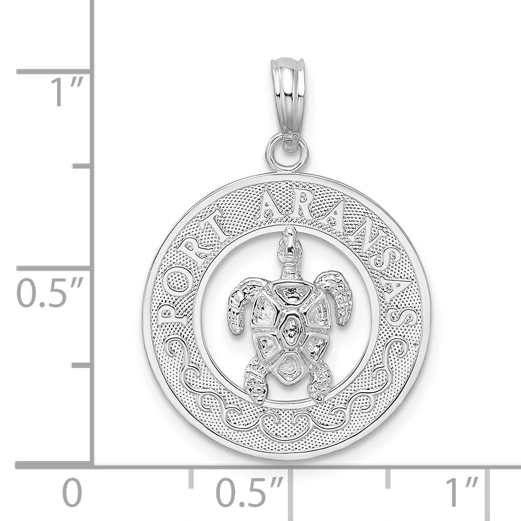 Sterling Silver De-Ani Rhodium-Plated Port Aransas Circle With Turtle Pendant