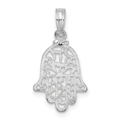 Sterling Silver De-Ani Rhodium-Plated Polished Cut-Out Hamsa Pendant