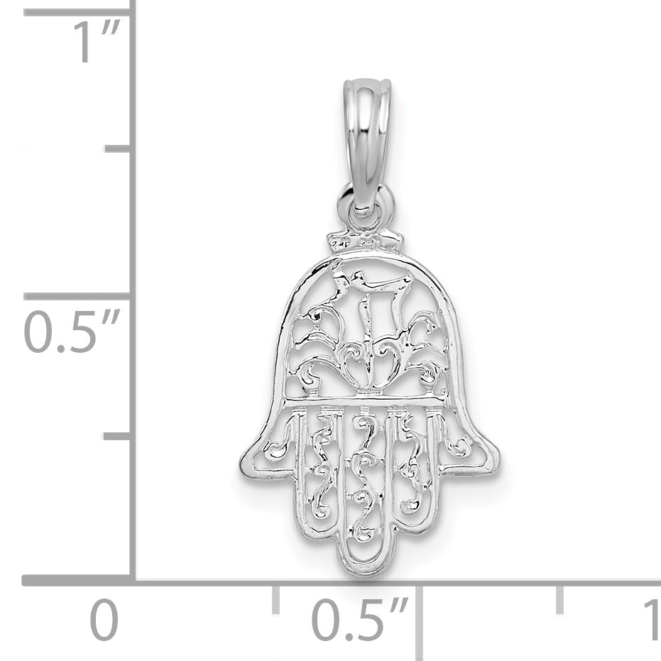 Sterling Silver De-Ani Rhodium-Plated Polished Cut-Out Hamsa Pendant