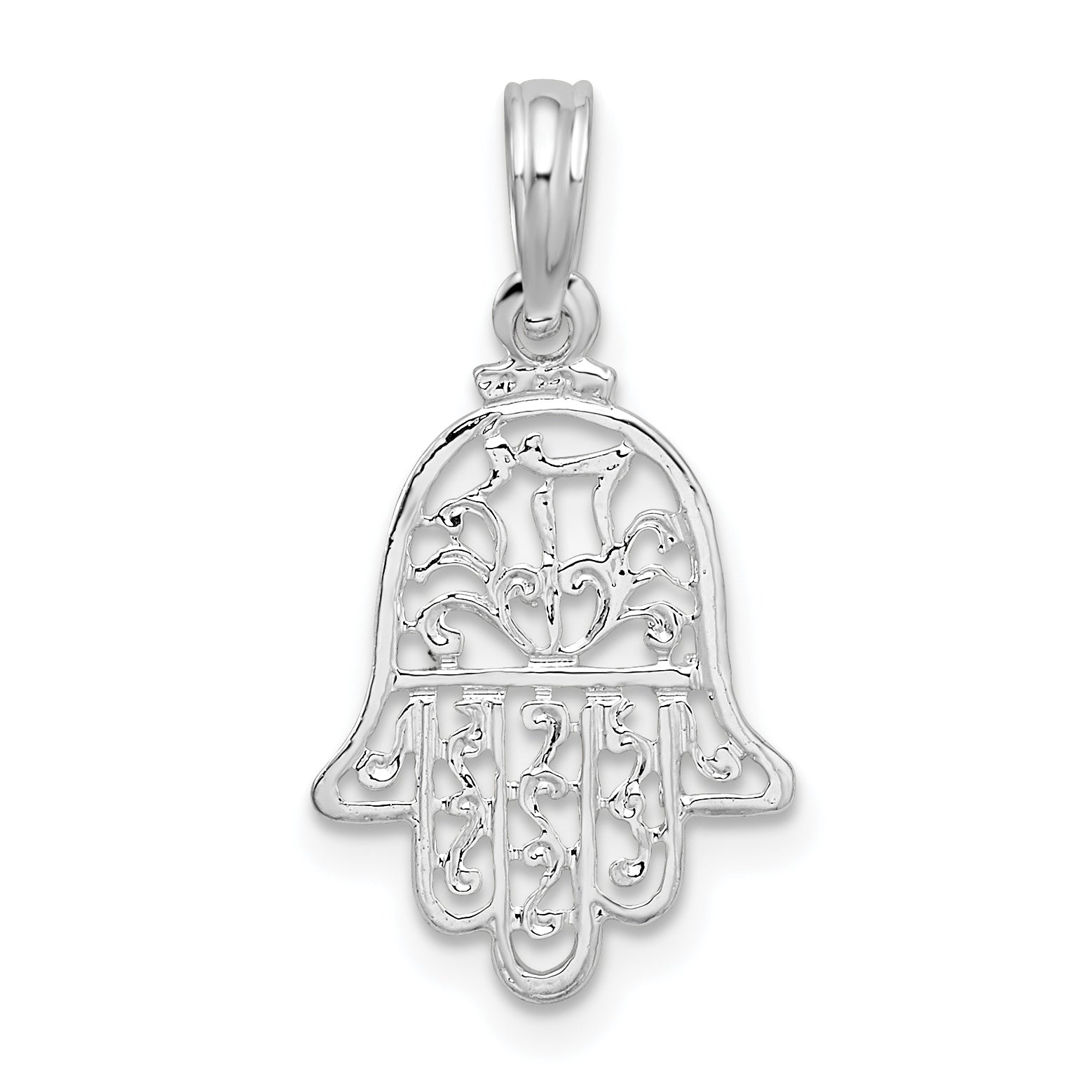 Sterling Silver De-Ani Rhodium-Plated Polished Cut-Out Hamsa Pendant
