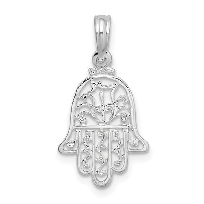 Sterling Silver De-Ani Rhodium-Plated Polished Cut-Out Hamsa Pendant