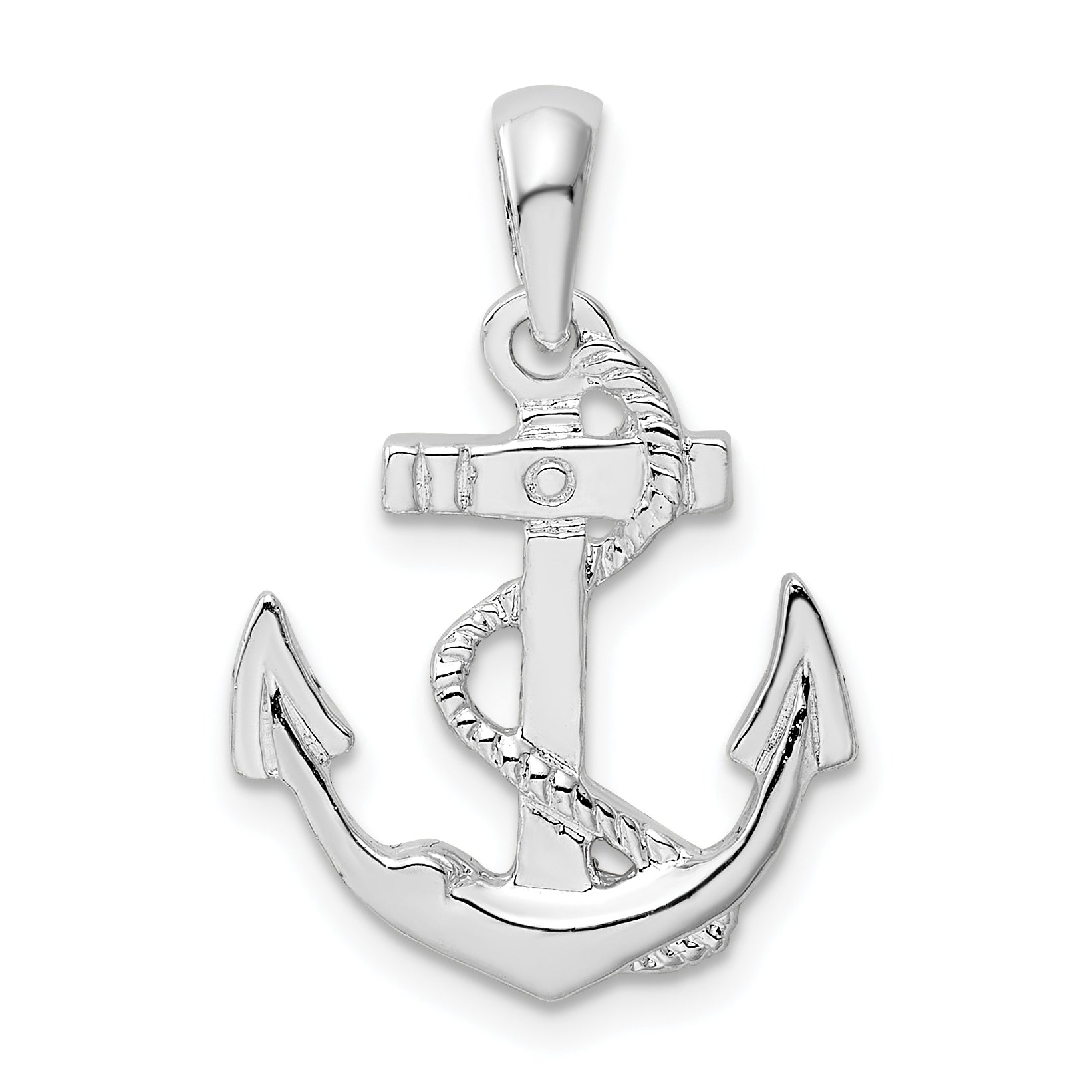 Sterling Silver De-Ani Rhodium-Plated Polished Anchor With Rope Pendant