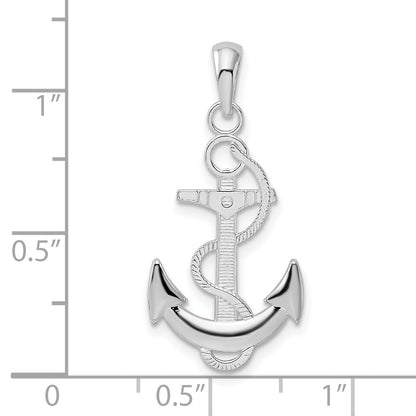 Sterling Silver De-Ani Rhodium-Plated Polished Anchor With Rope Pendant