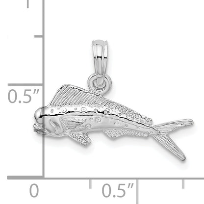 Sterling Silver De-Ani Rhodium-Plated Polished Mahi-Mahi Fish Pendant