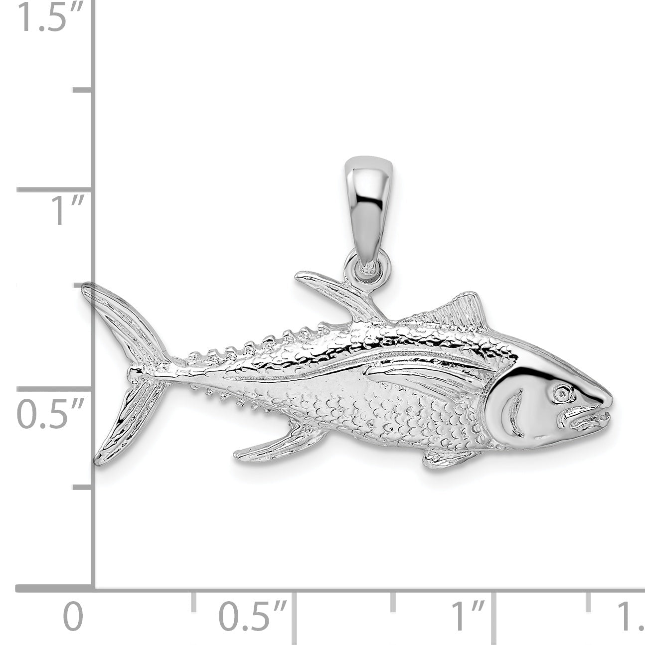 Sterling Silver De-Ani Rhodium-Plated Polished Yellowfin Tuna Fish Pendant