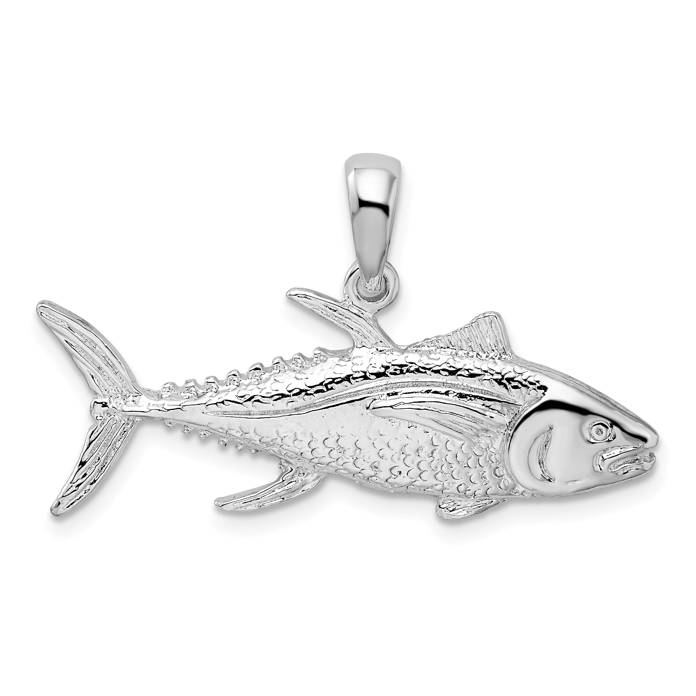 Sterling Silver De-Ani Rhodium-Plated Polished Yellowfin Tuna Fish Pendant