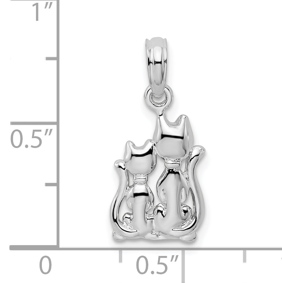 Sterling Silver De-Ani Rhodium-Plated Polished Big And Little Cats Pendant