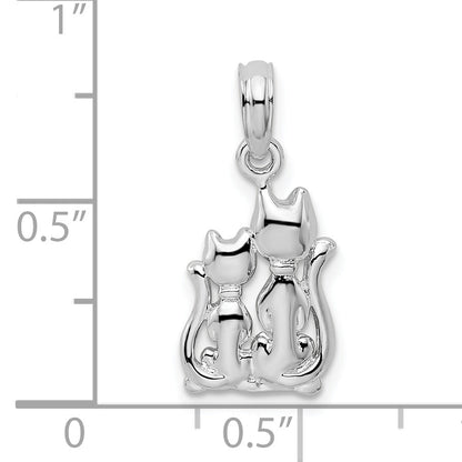 Sterling Silver De-Ani Rhodium-Plated Polished Big And Little Cats Pendant