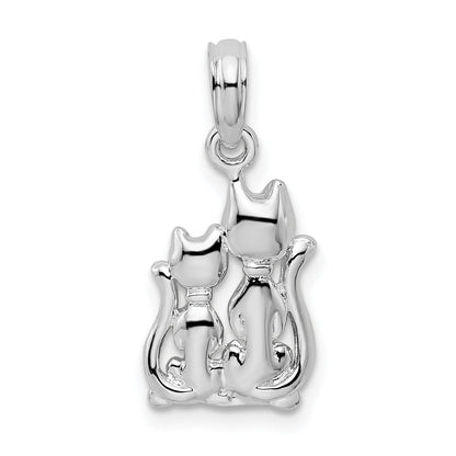 Sterling Silver De-Ani Rhodium-Plated Polished Big And Little Cats Pendant