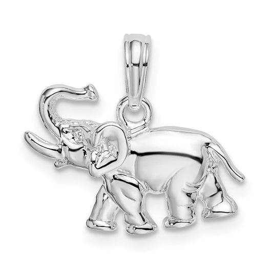 Sterling Silver De-Ani Rhodium-Plated Polished Elephant Pendant