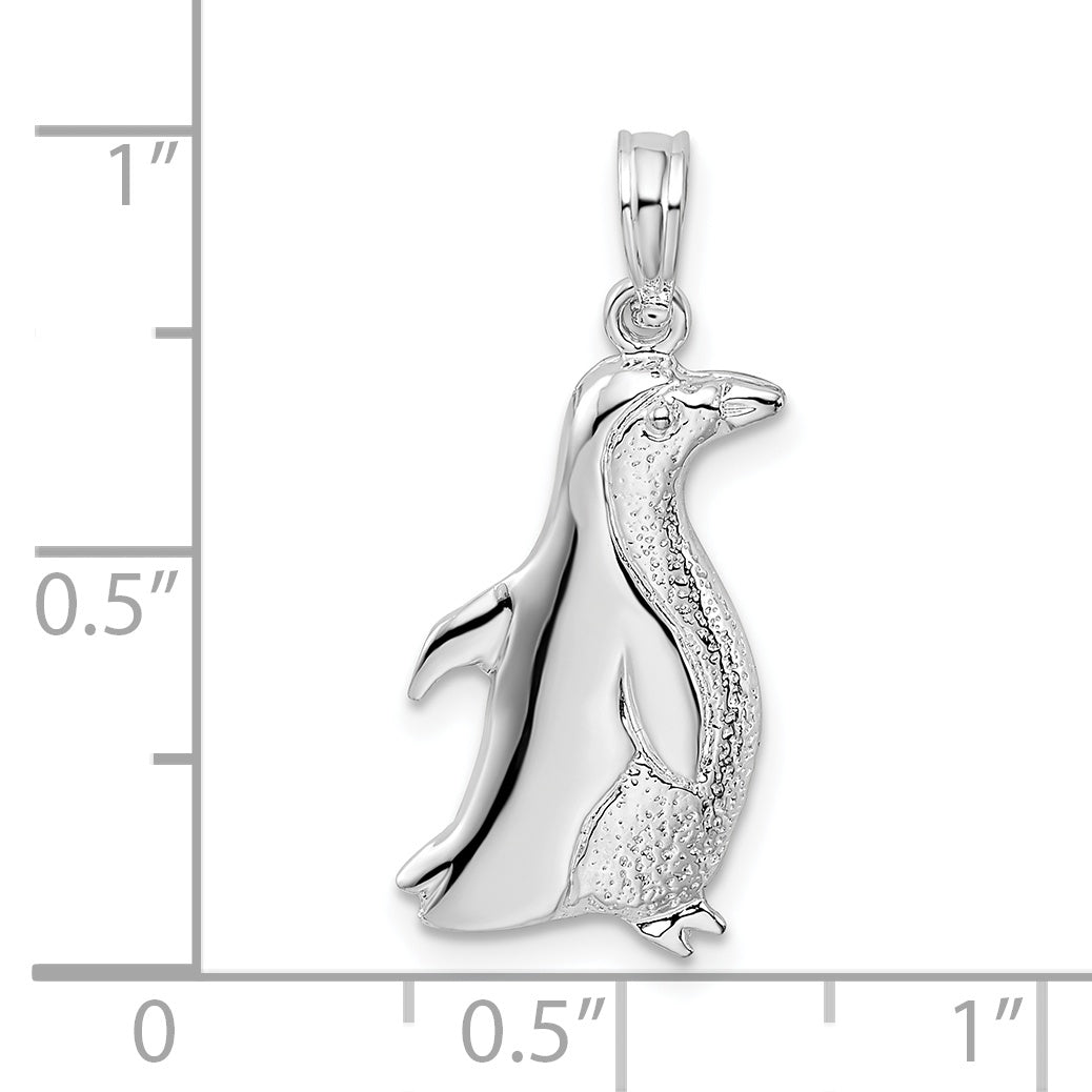 Sterling Silver De-Ani Rhodium-Plated Polished Penguin Pendant