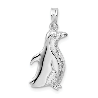 Sterling Silver De-Ani Rhodium-Plated Polished Penguin Pendant