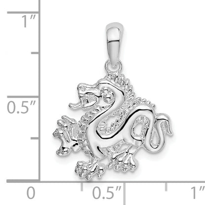 Sterling Silver De-Ani Rhodium-Plated Polished Small Dragon Pendant