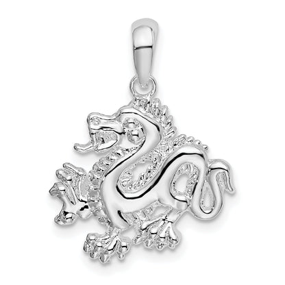 Sterling Silver De-Ani Rhodium-Plated Polished Small Dragon Pendant
