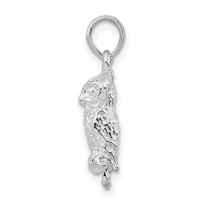 Sterling Silver De-Ani Rhodium-Plated Polished 3D Owl Pendant