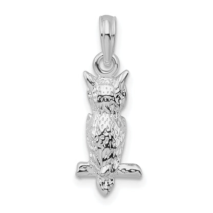 Sterling Silver De-Ani Rhodium-Plated Polished 3D Owl Pendant