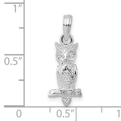 Sterling Silver De-Ani Rhodium-Plated Polished 3D Owl Pendant