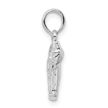 Sterling Silver De-Ani Rhodium-Plated Textured 3D Cat With Arched Back Pendant