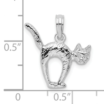 Sterling Silver De-Ani Rhodium-Plated Textured 3D Cat With Arched Back Pendant