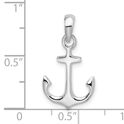 Sterling Silver De-Ani Rhodium-Plated Polished 3D Anchor Pendant