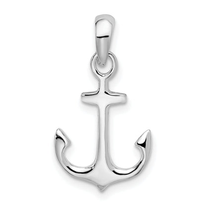Sterling Silver De-Ani Rhodium-Plated Polished 3D Anchor Pendant