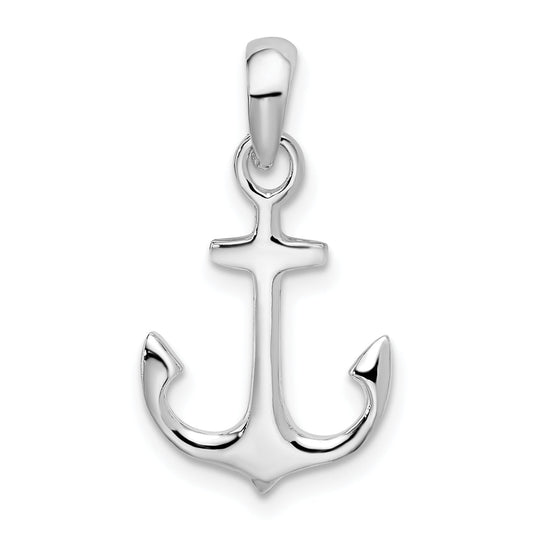 Sterling Silver De-Ani Rhodium-Plated Polished 3D Anchor Pendant