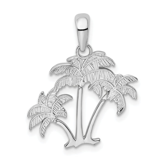 Sterling Silver De-Ani Rhodium-Plated Polished Palm Trees Pendant