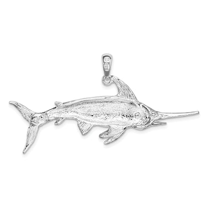 Sterling Silver De-Ani Rhodium-Plated Polished And Satin Swordfish Pendant