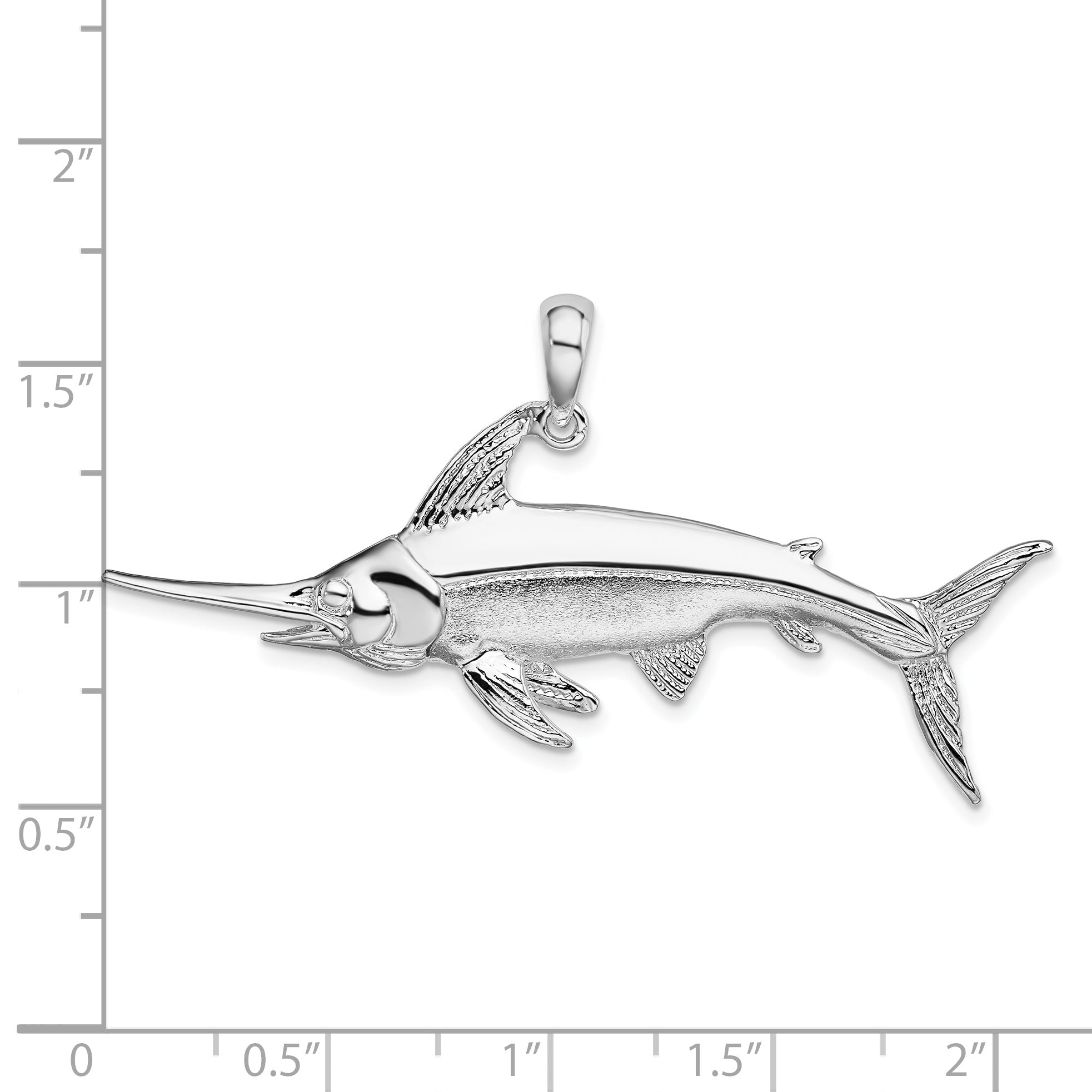 Sterling Silver De-Ani Rhodium-Plated Polished And Satin Swordfish Pendant