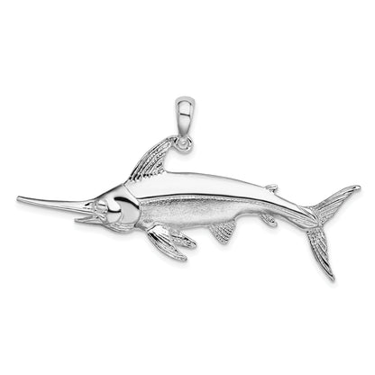 Sterling Silver De-Ani Rhodium-Plated Polished And Satin Swordfish Pendant