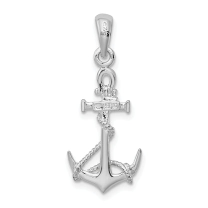 Sterling Silver De-Ani Rhodium-Plated 3D Anchor With Rope And Shackle Pendant