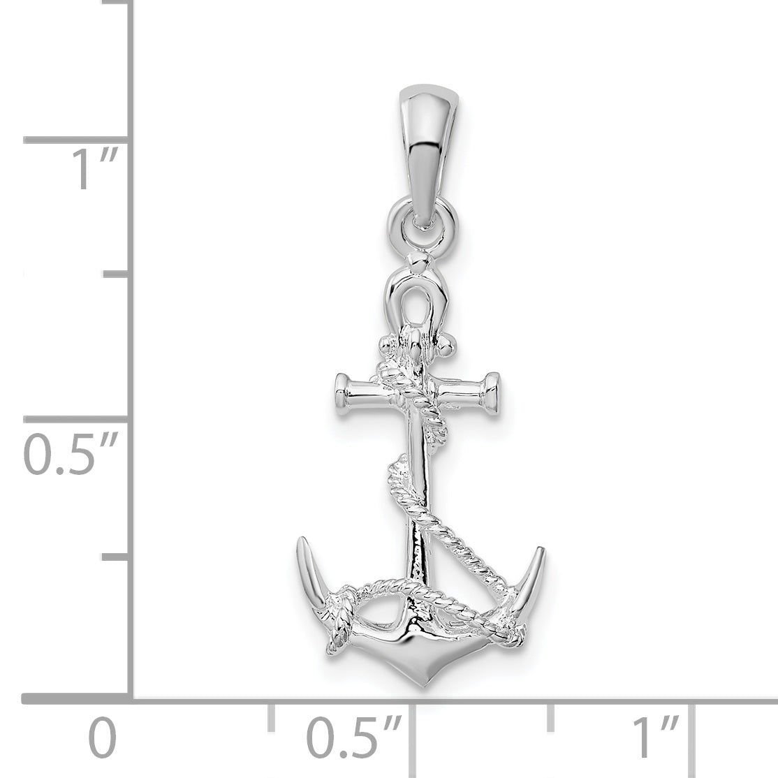 Sterling Silver De-Ani Rhodium-Plated 3D Anchor With Rope And Shackle Pendant