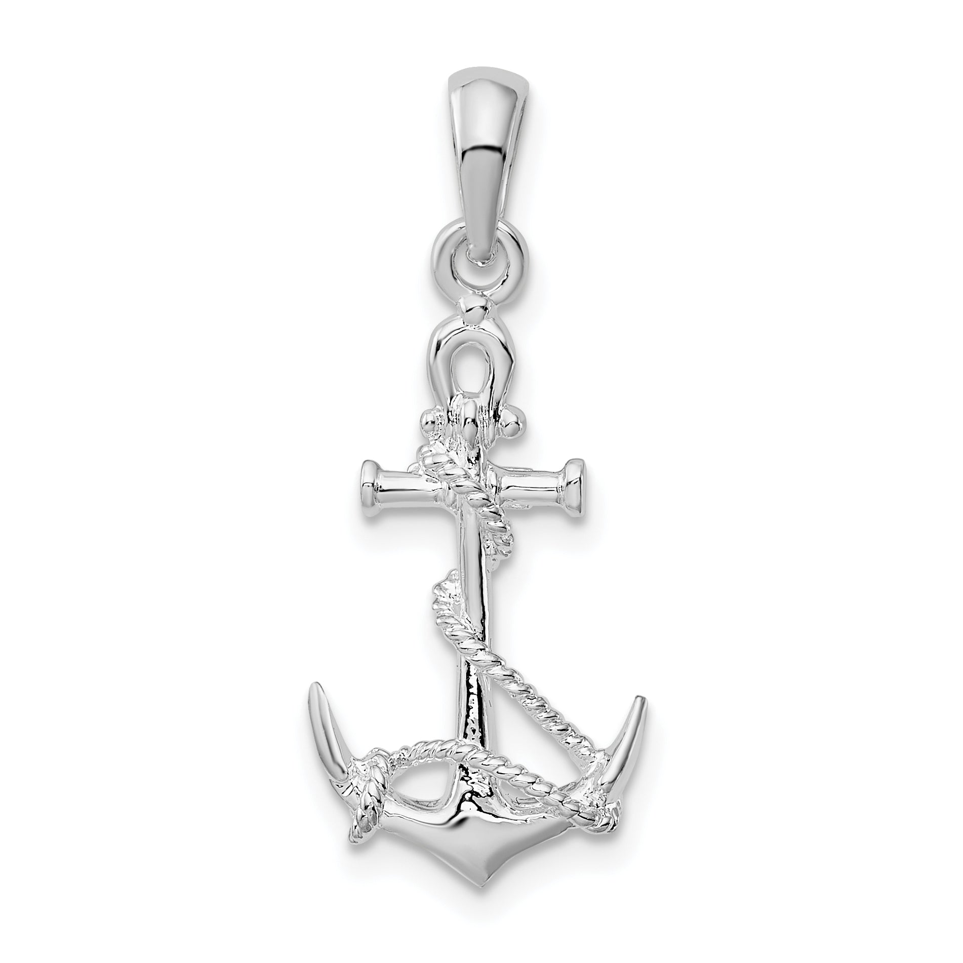 Sterling Silver De-Ani Rhodium-Plated 3D Anchor With Rope And Shackle Pendant