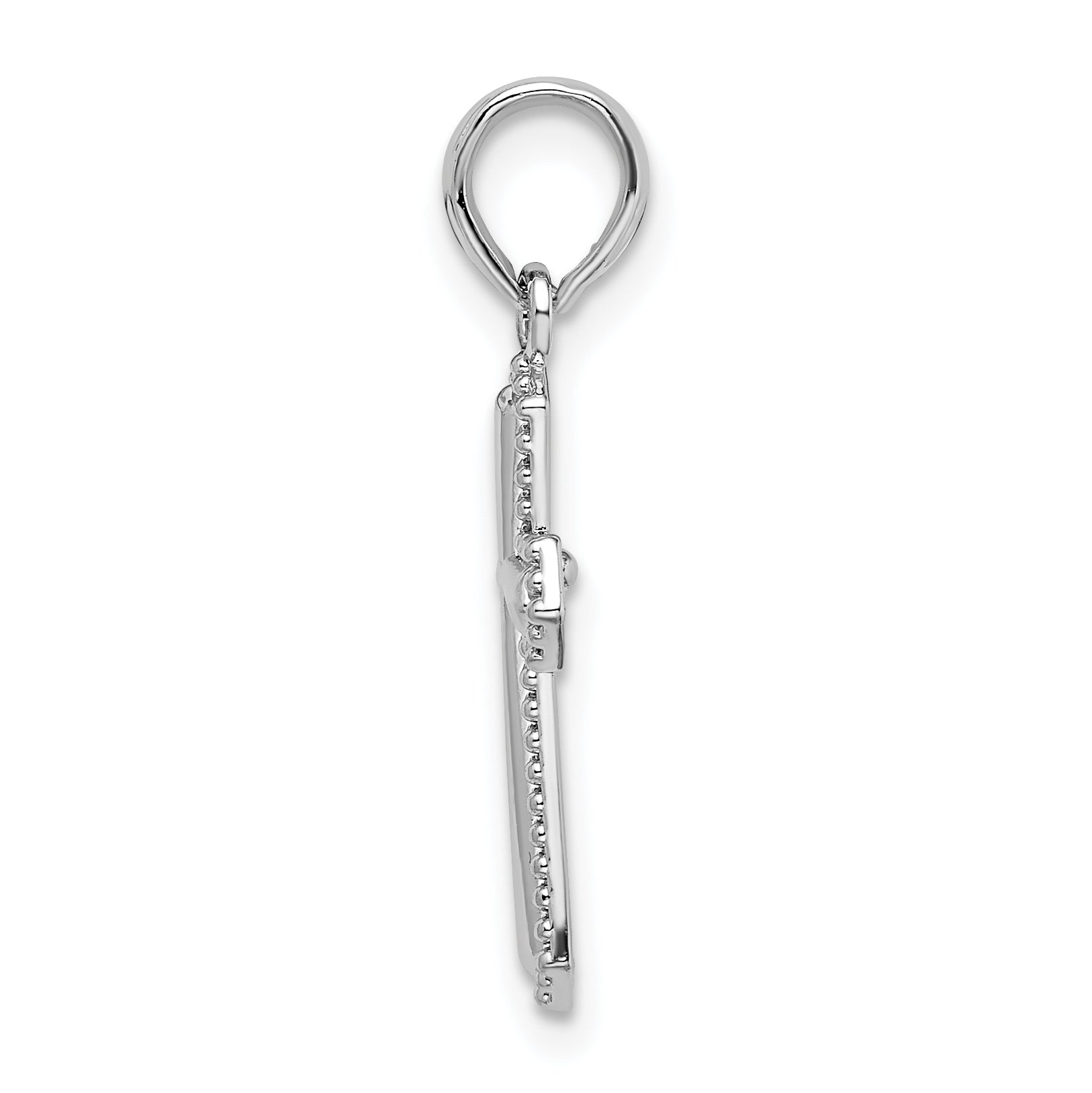 Sterling Silver De-Ani Rhodium-Plated Polished Beaded Passion Cross Pendant